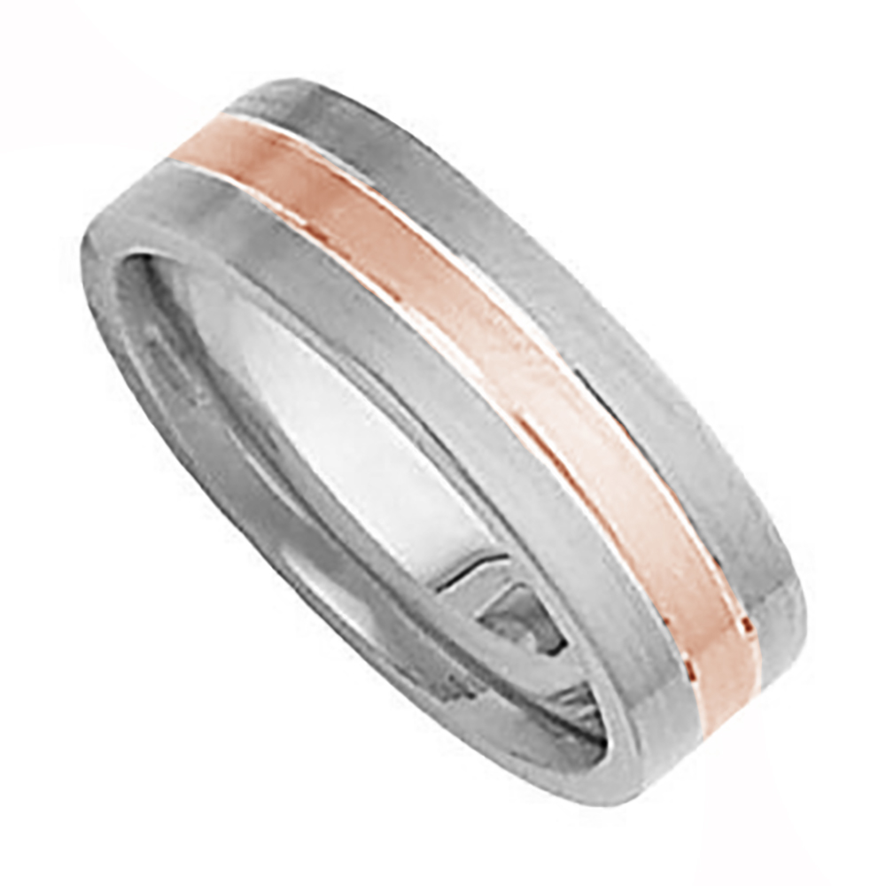 Tri-Color Grooved Comfort-Fit Band, 6mm 14k White and Rose Gold