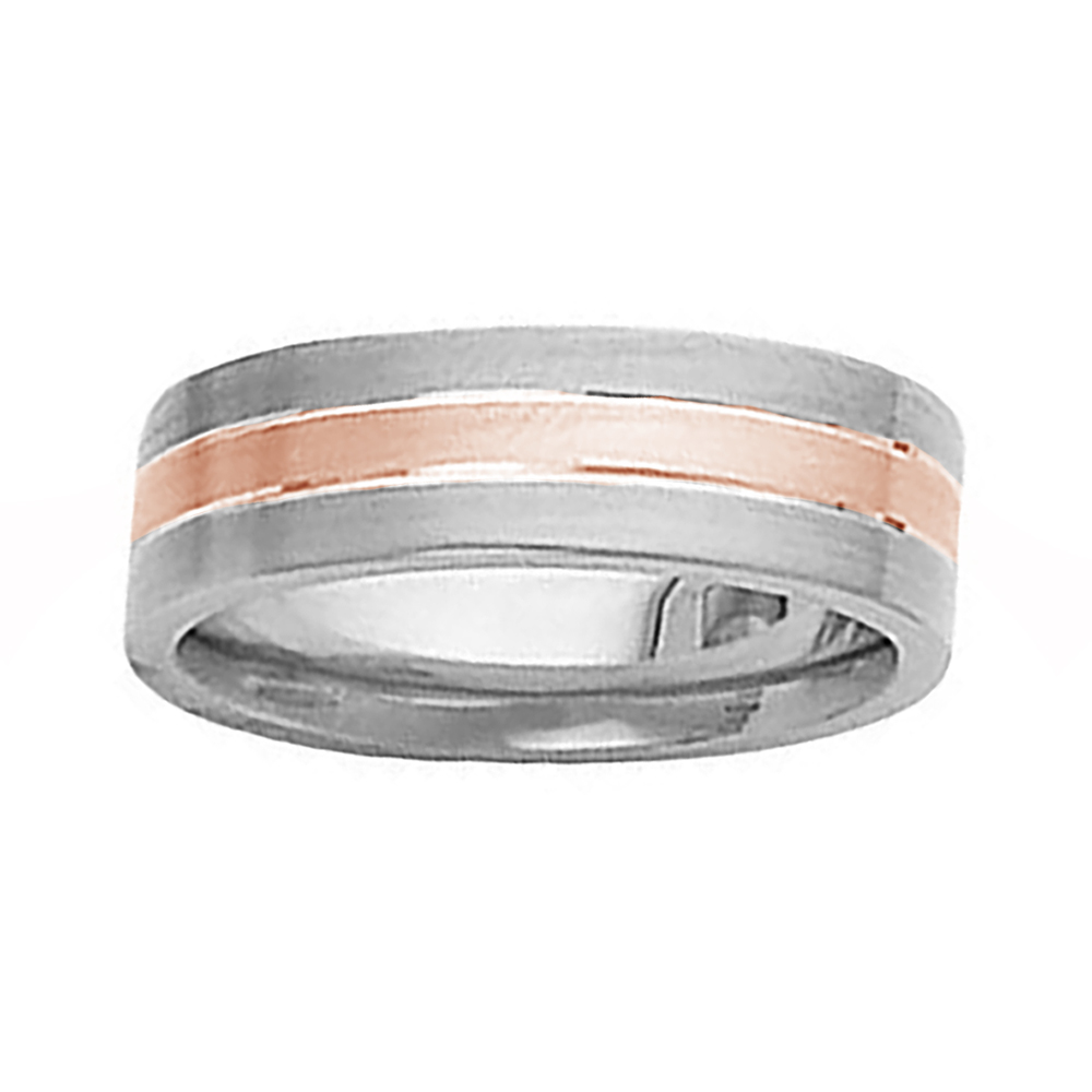 Tri-Color Grooved Comfort-Fit Band, 6mm 14k White and Rose Gold