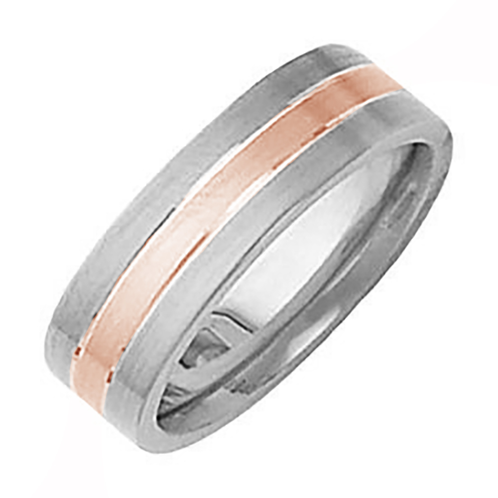 Tri-Color Grooved Comfort-Fit Band, 6mm 14k White and Rose Gold