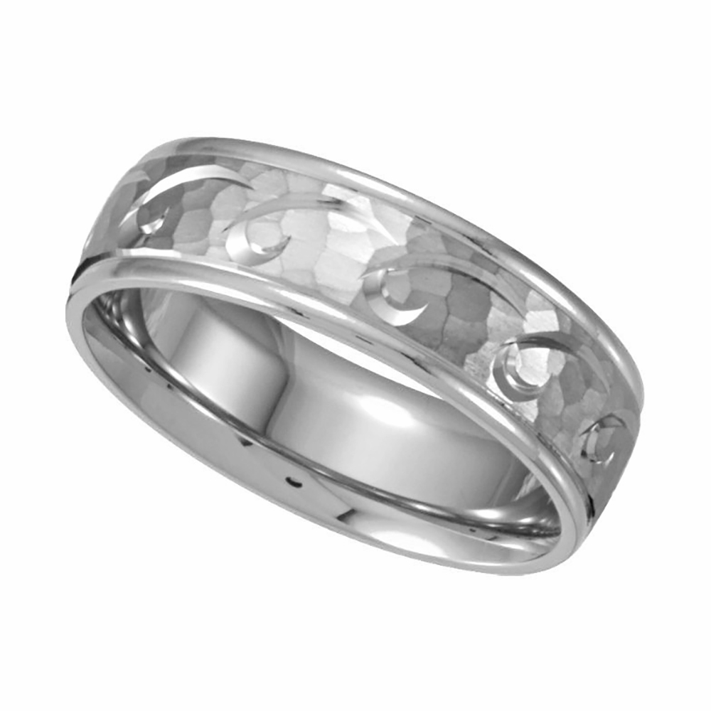 Hammered Finish Comfort-Fit Band, 6.75 mm 10k White Gold