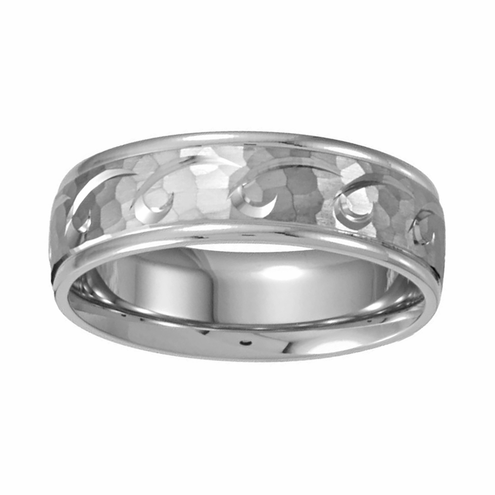 Hammered Finish Comfort-Fit Band, 6.75 mm 10k White Gold