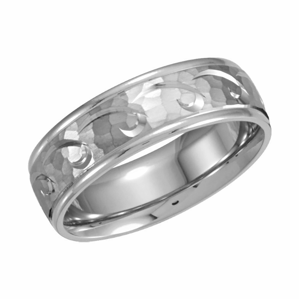 Hammered Finish Comfort-Fit Band, 6.75 mm 10k White Gold