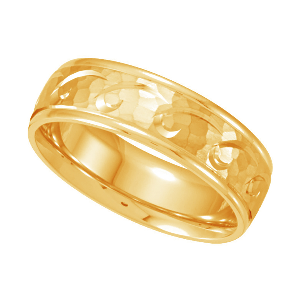 Hammered Finish Comfort-Fit Band, 6.75 mm 14k Yellow Gold