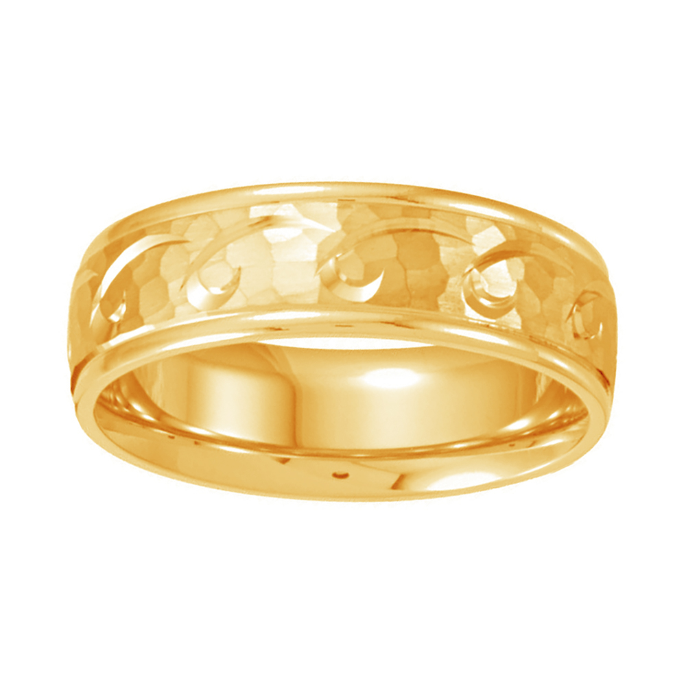 Hammered Finish Comfort-Fit Band, 6.75 mm 14k Yellow Gold