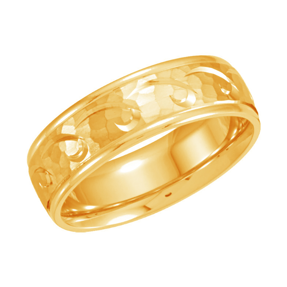 Hammered Finish Comfort-Fit Band, 6.75 mm 14k Yellow Gold