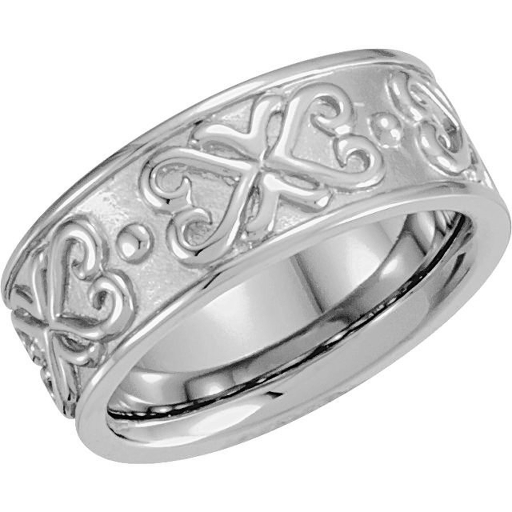 Etruscan Inspired 8.25 mm Rhodium Plated 14k White Gold Band