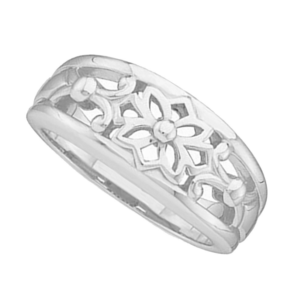 Open-Cut Flower Band, 5.75mm 10k White Gold