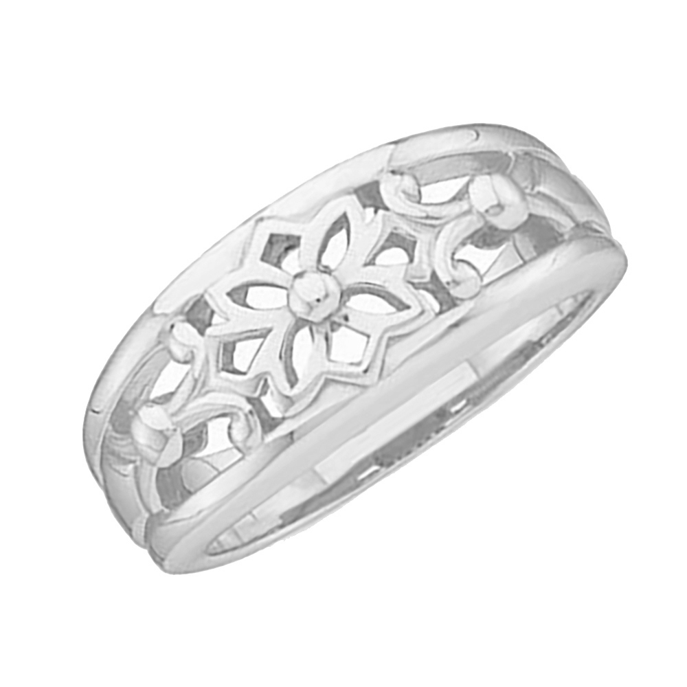 Open-Cut Flower Band, 5.75mm 10k White Gold