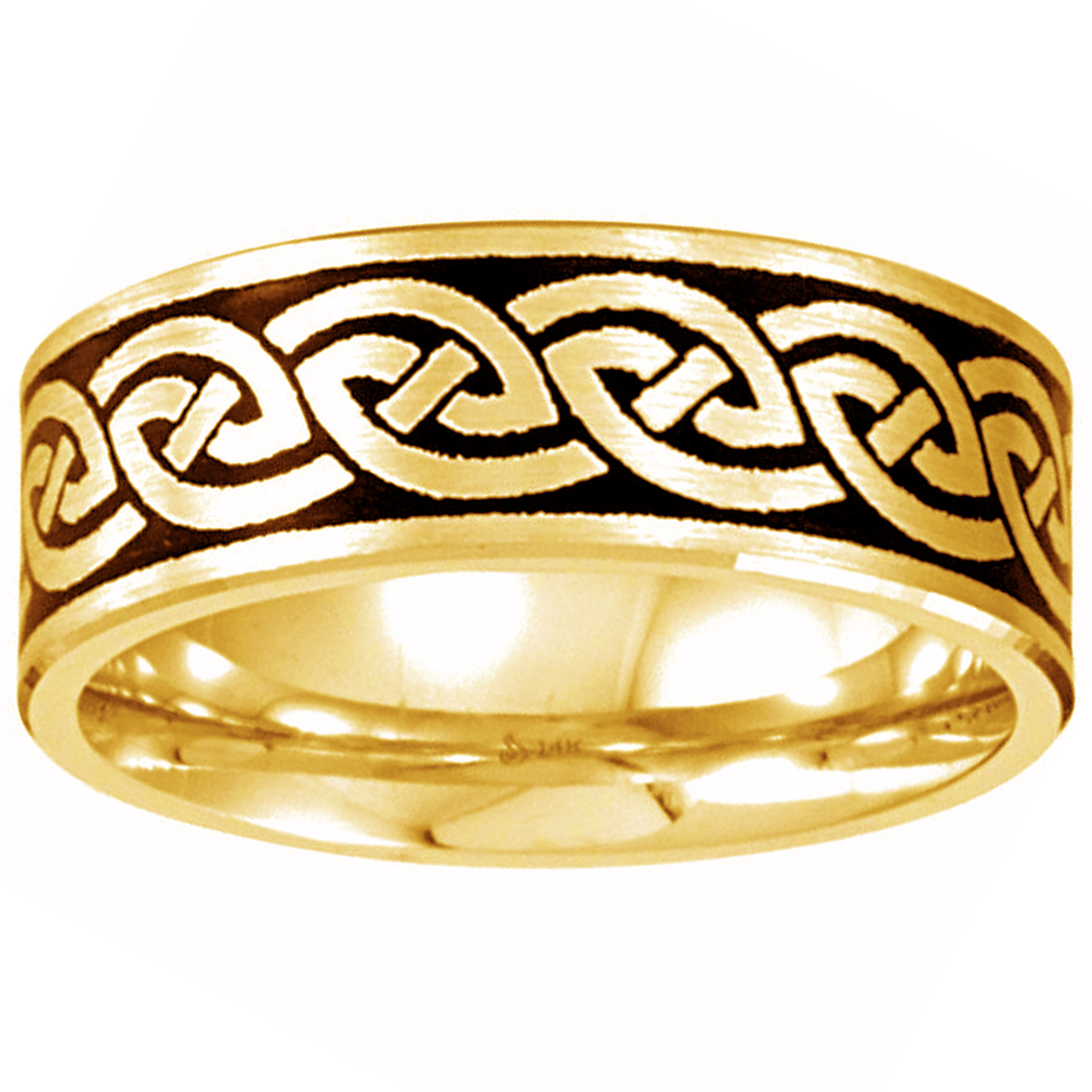 Black Enamel Intertwined Comfort-Fit Band, 7mm 14k Yellow Gold