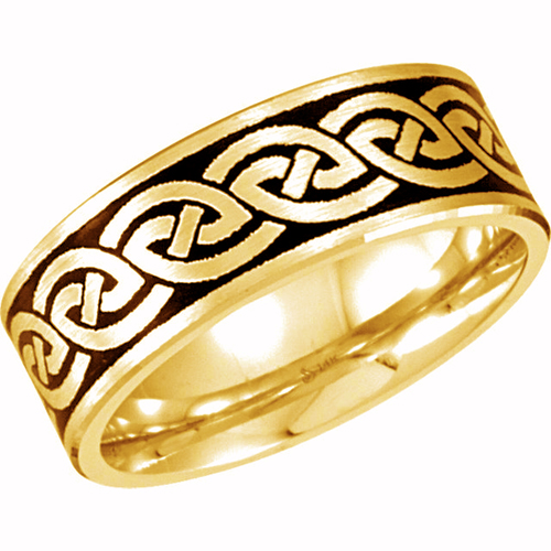 Black Enamel Intertwined Comfort-Fit Band, 7mm 14k Yellow Gold