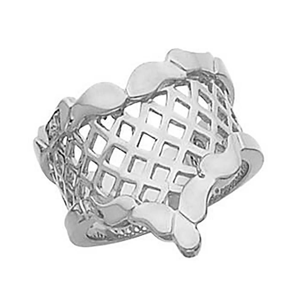 Basket Design Latticework Ring, 17mm Rhodium-Plated 14k White Gold