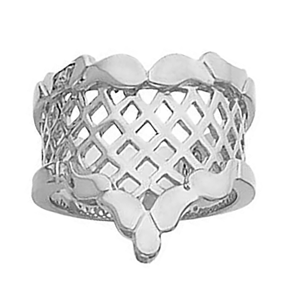 Basket Design Latticework Ring, 17mm Rhodium-Plated 14k White Gold