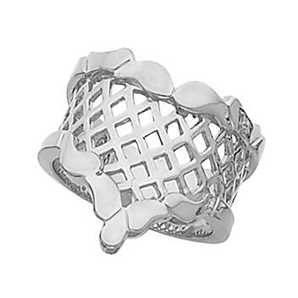 Basket Design Latticework Ring, 17mm Rhodium-Plated 14k White Gold