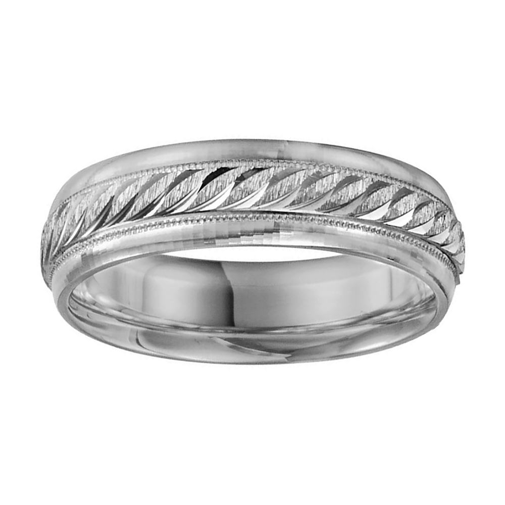 14k White Gold 6mm Two-Tone Milgrain Comfort-Fit Band