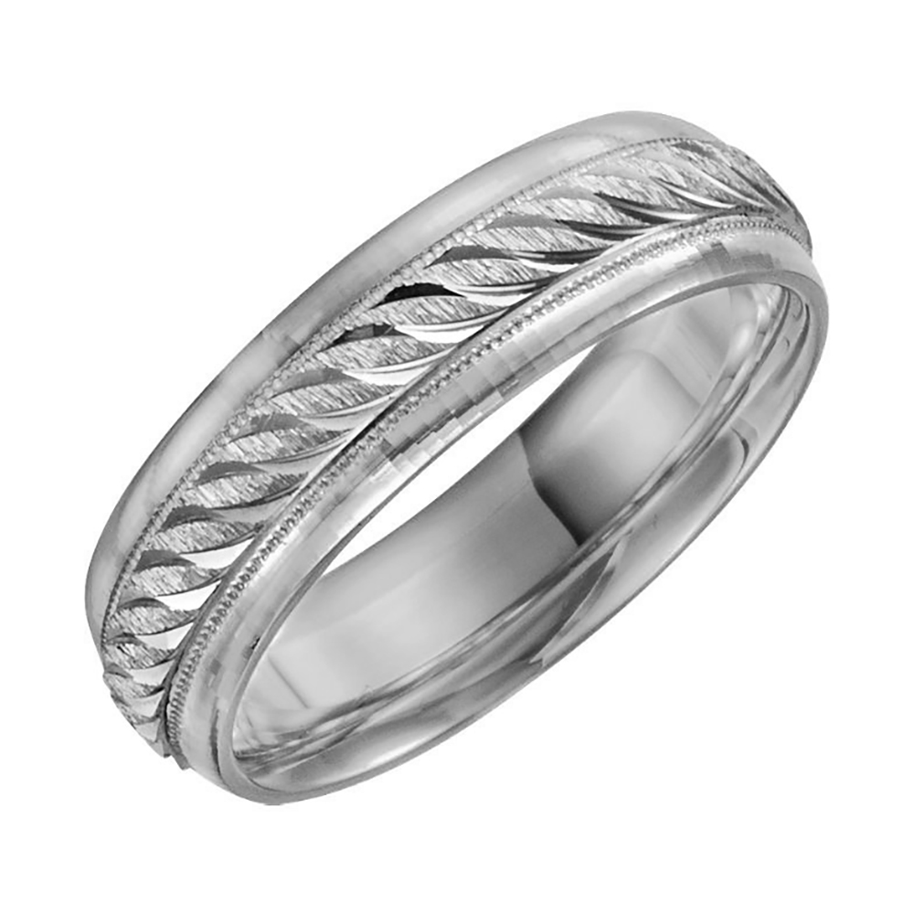 14k White Gold 6mm Two-Tone Milgrain Comfort-Fit Band