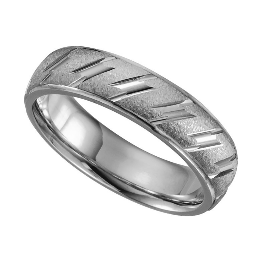 Flat Diamond-Cut Grooved Comfort-Fit Band, 6mm 14k White Gold