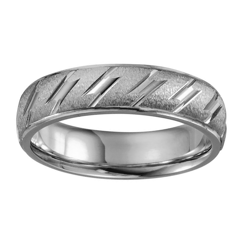 Flat Diamond-Cut Grooved Comfort-Fit Band, 6mm 14k White Gold