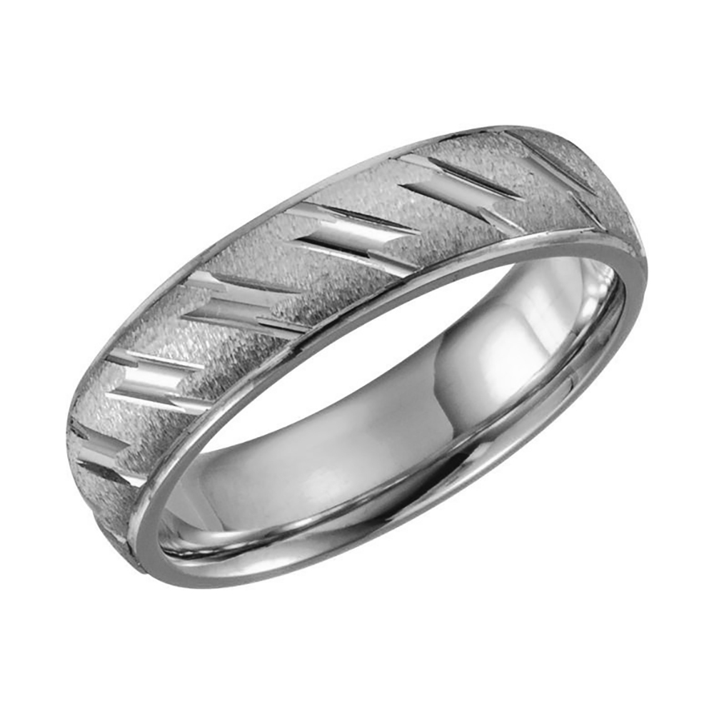 Flat Diamond-Cut Grooved Comfort-Fit Band, 6mm 14k White Gold