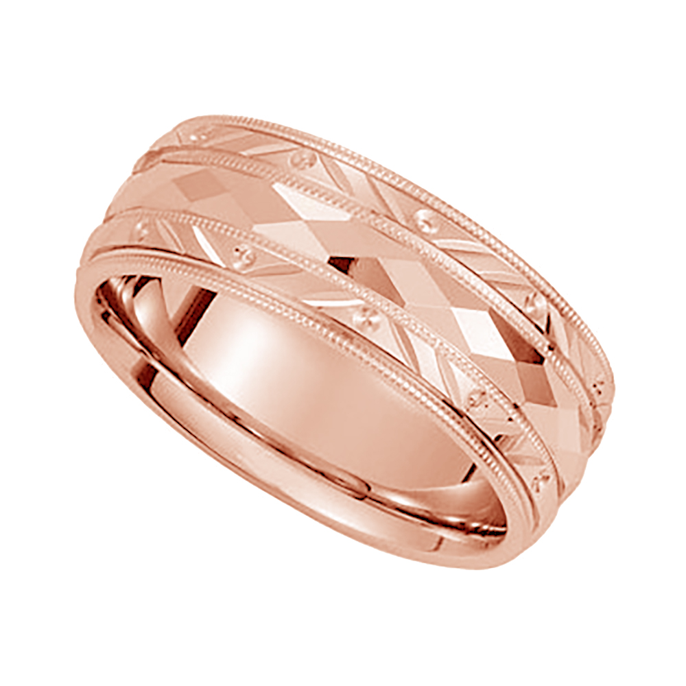 Milgrain Diamond-Cut Comfort-Fit Band, 6mm 10k Rose Gold, Size 5.5