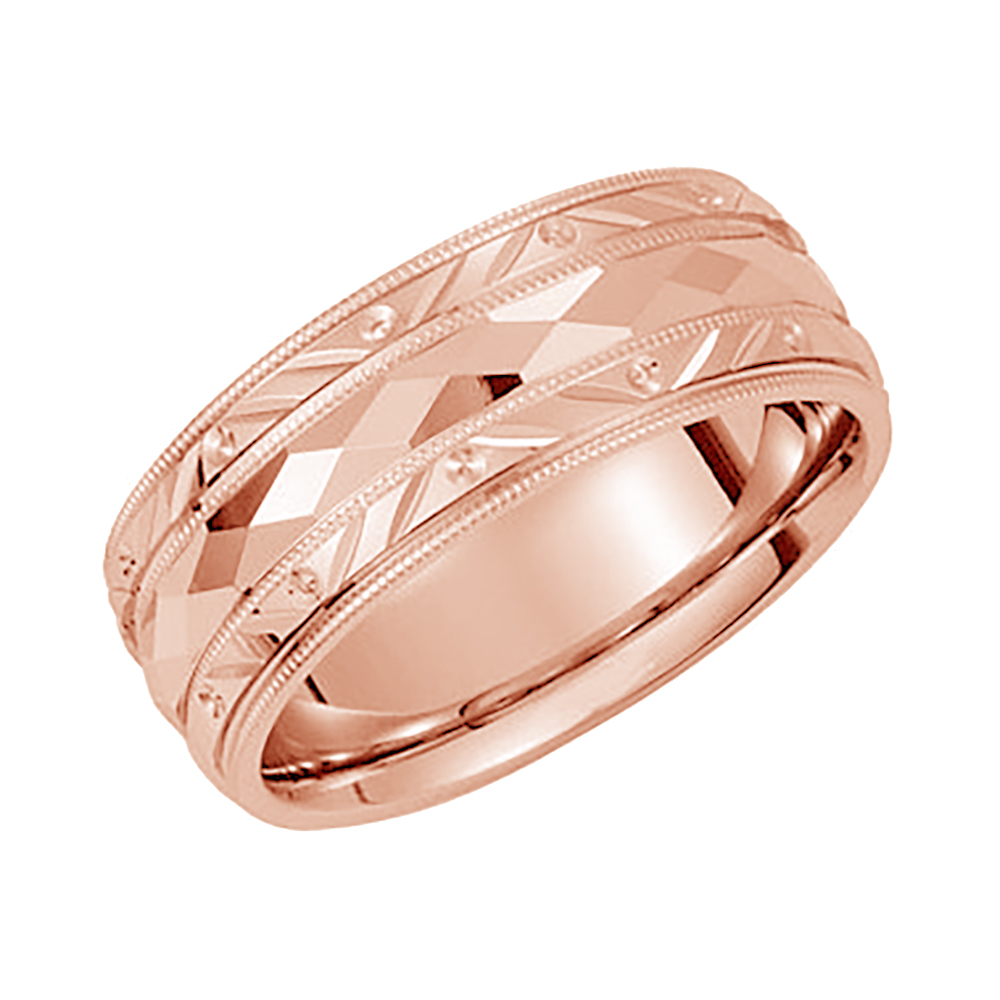 Milgrain Diamond-Cut Comfort-Fit Band, 6mm 10k Rose Gold, Size 5.5