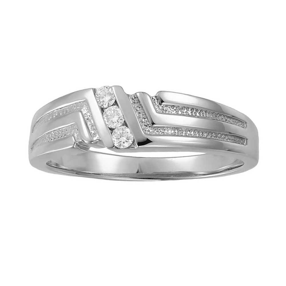 Men's Three Diamond Duo Band, 6.5mm Rhodium-Plated 14k White Gold