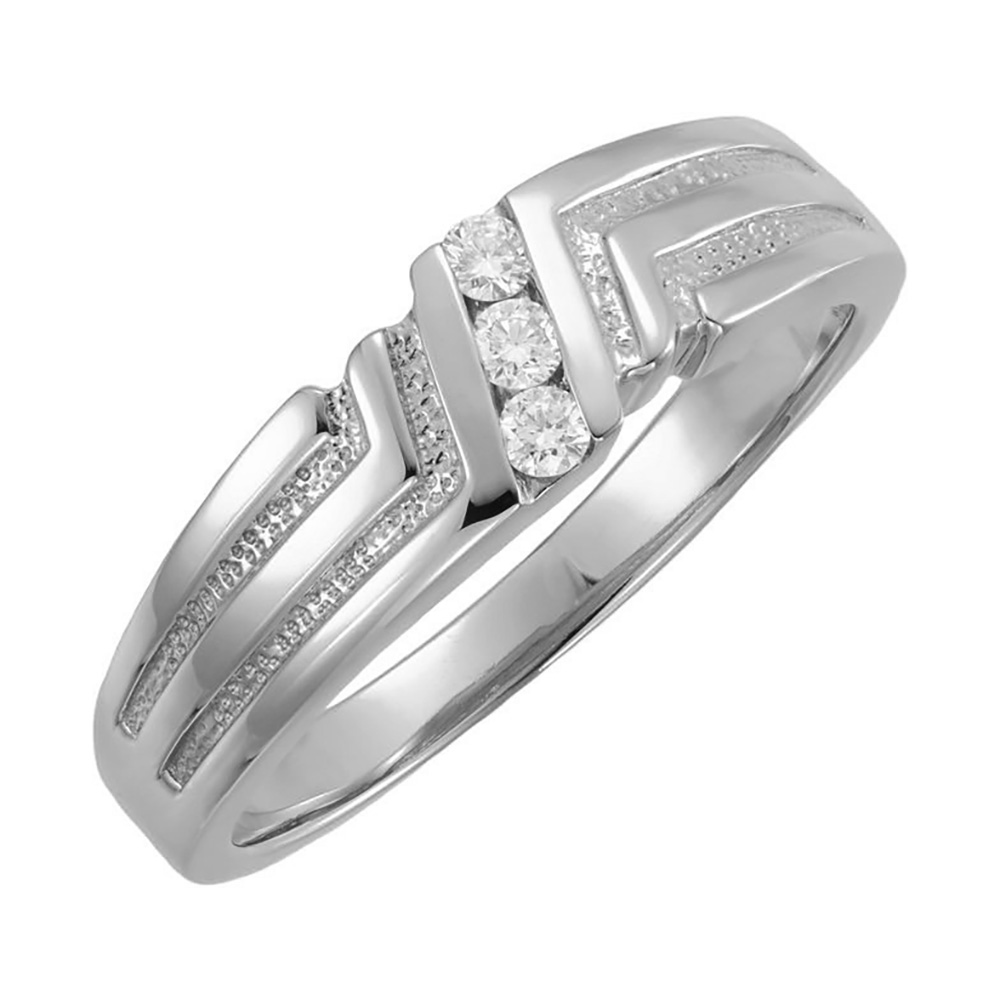  Men's Three Diamond Duo Band, 6.5mm Rhodium-Plated 14k White Gold