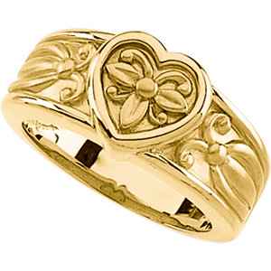 Engraved Heart Design Ring, 9.5mm Rhodium-Plated 10k Yellow Gold.