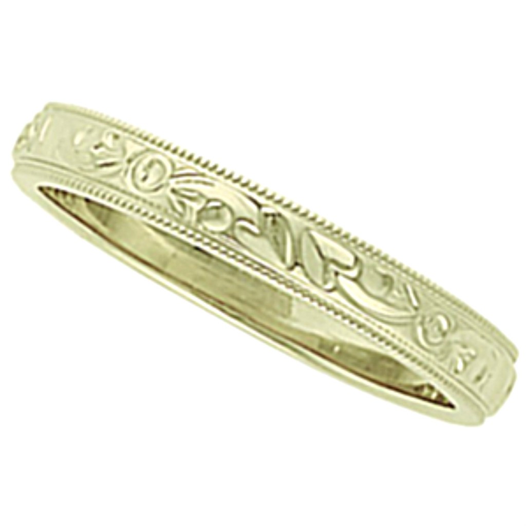 Milgrain Hand-Engraved Design Band, 3mm 18k Yellow Gold 