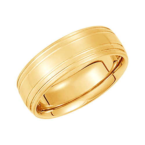 Satin Finish Grooved Comfort-Fit Band, 7mm 14k Yellow Gold