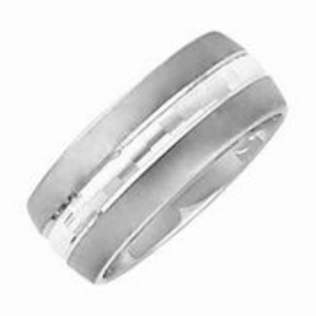 Domed Satin Brushed 8mm Comfort Fit 14k White Gold Band