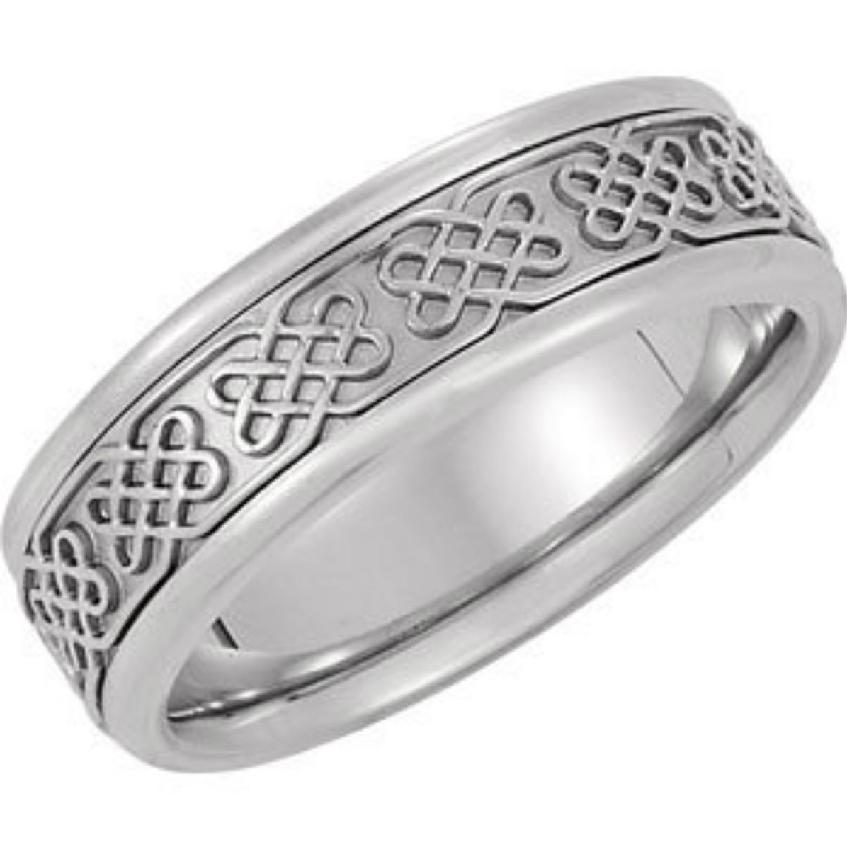 7mm 14k White Gold Celtic Wedding Band