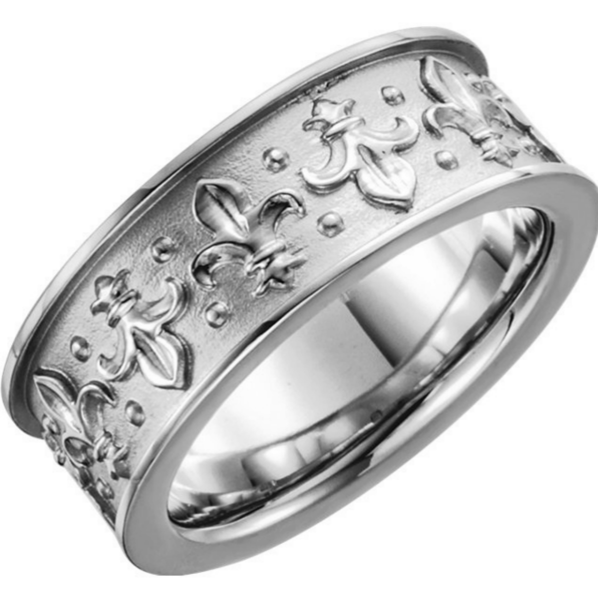 Fleur-de-lis Band, 7.75mm Rhodium-Plated 18k White Gold