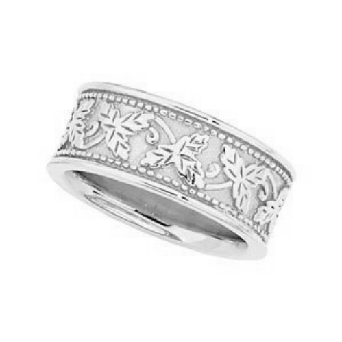 Leaf Design Band, 8.5mm Rhodium-Plated 14k White Gold