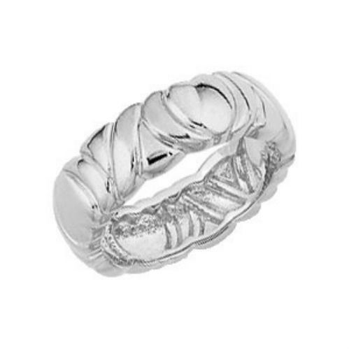 Engraved and Scalloped Band, 6.5mm Rhodium-Plated 14k White Gold