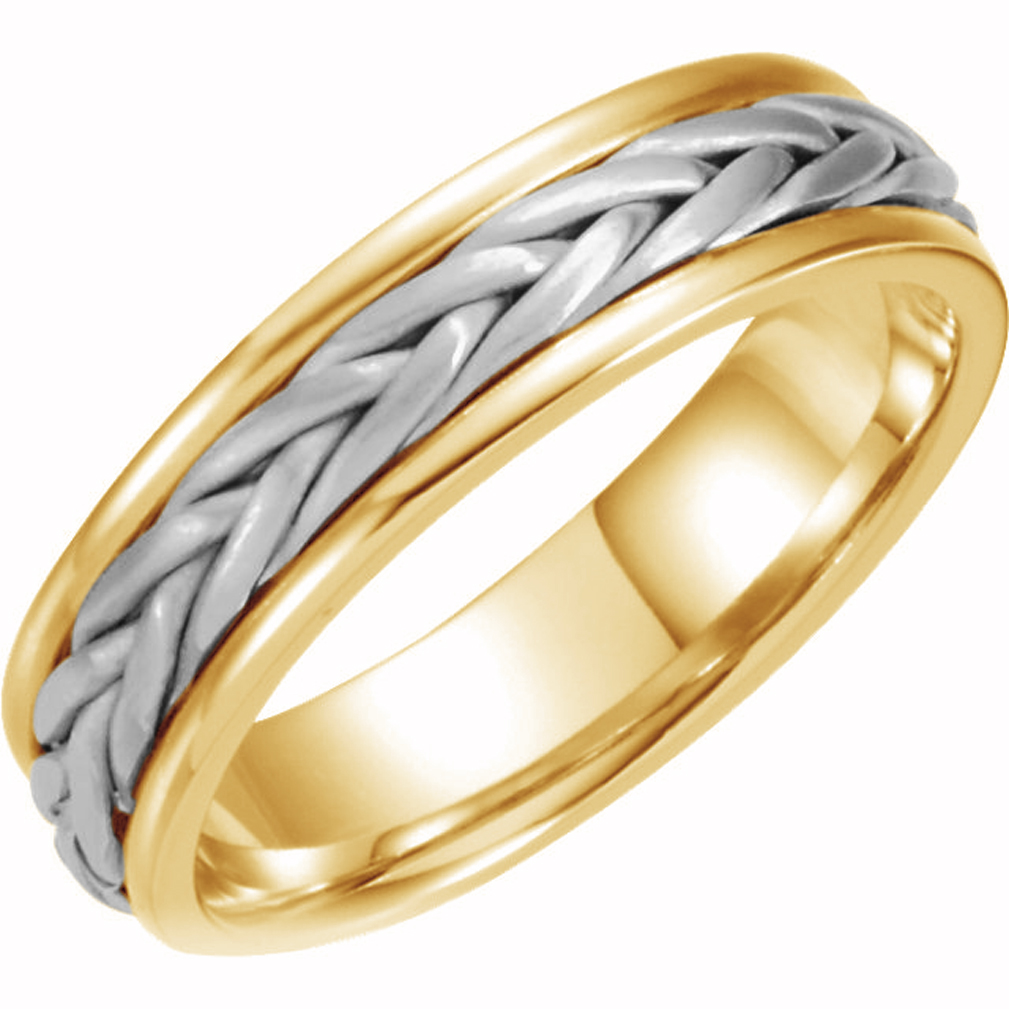 Hand Woven Braided Comfort Fit Band, 5mm 14k Yellow and White Gold