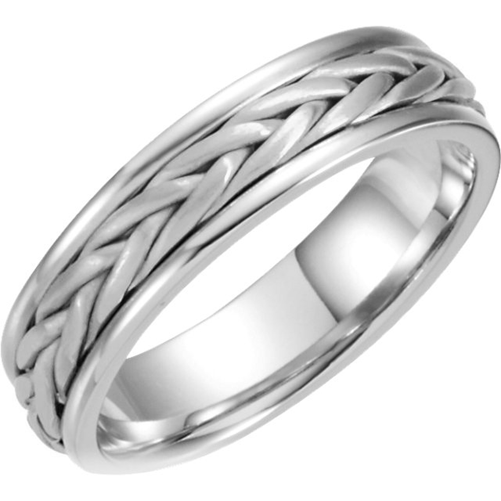 Hand Woven Braided Comfort Fit Band, 5mm 14k White Gold