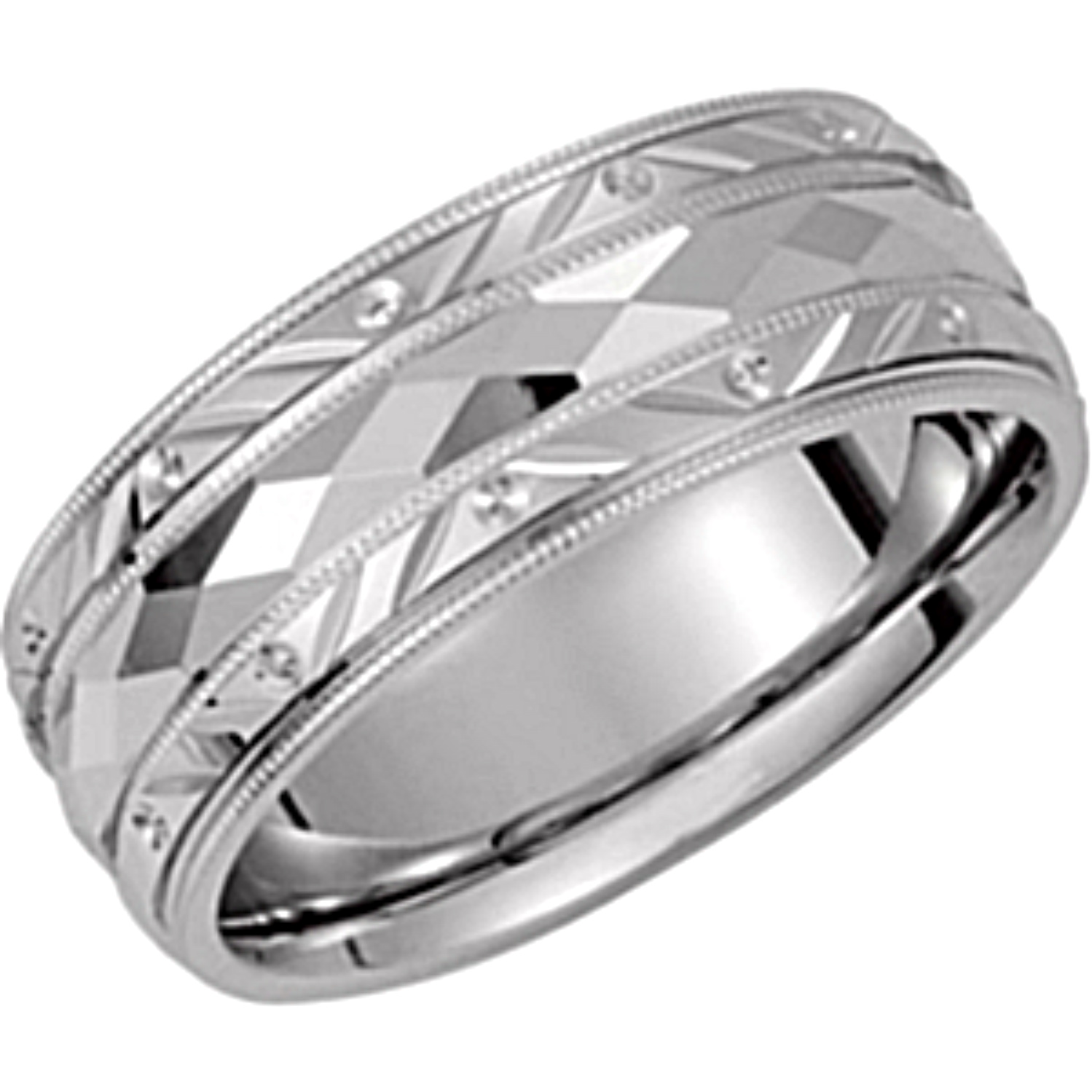 Milgrain Diamond-Cut Design Comfort-Fit Band, 6mm 14k White Gold