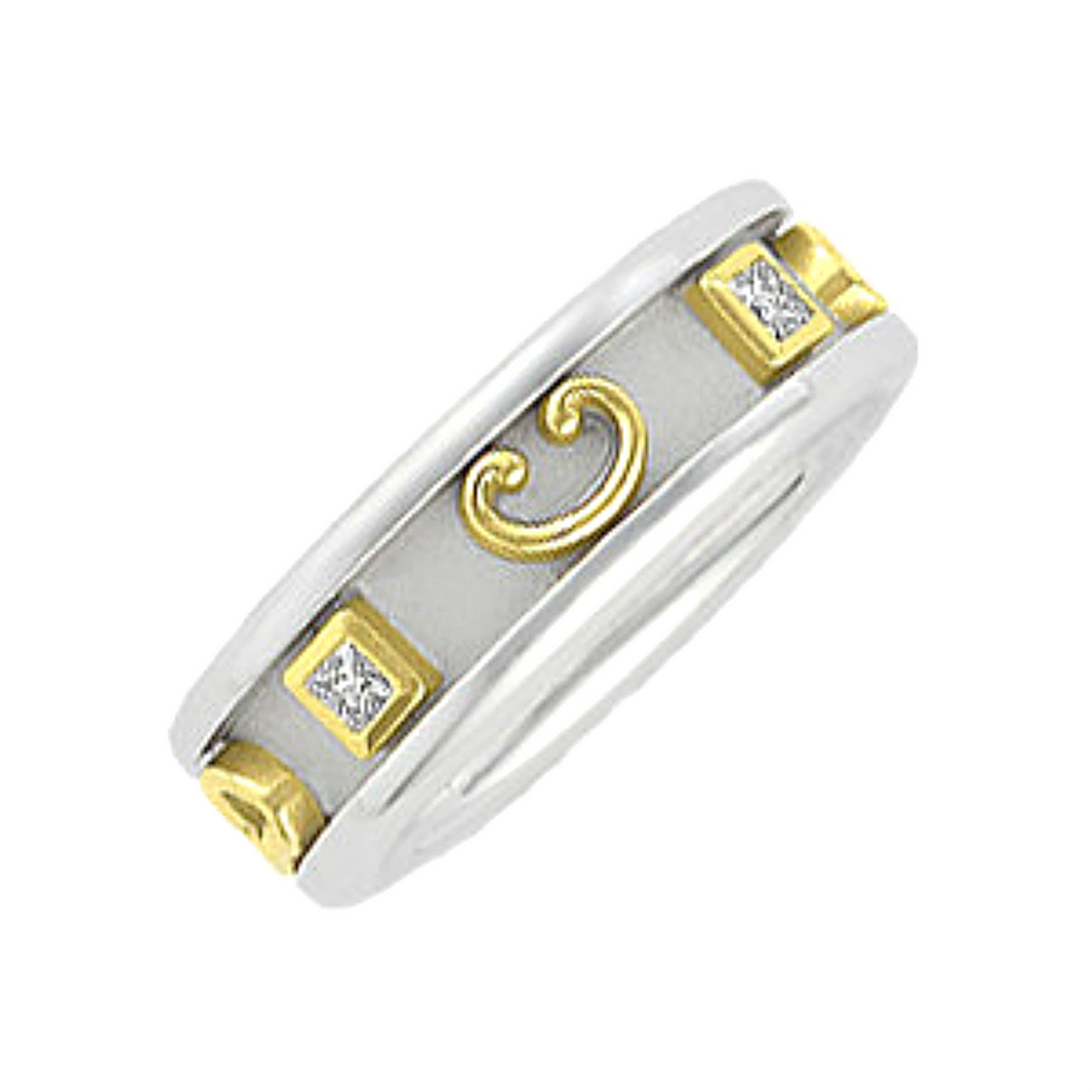 Etruscan Style Diamond Two-Tone Anniversary Band, 6.5mm 14k White and Yellow Gold