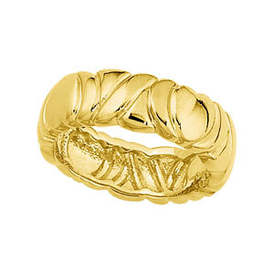 Engraved and Scalloped Designer Band, 6.5mm 10k Yellow Gold.