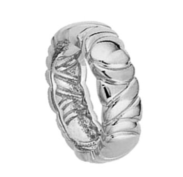 Designer Engraved Scalloped 6.5mm Rhodium-Plated 14k White Gold Band.