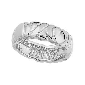 Designer Engraved Scalloped 6.5mm Rhodium-Plated 14k White Gold Band.