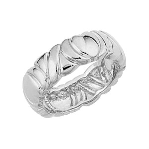 Designer Engraved Scalloped 6.5mm Rhodium-Plated 14k White Gold Band.