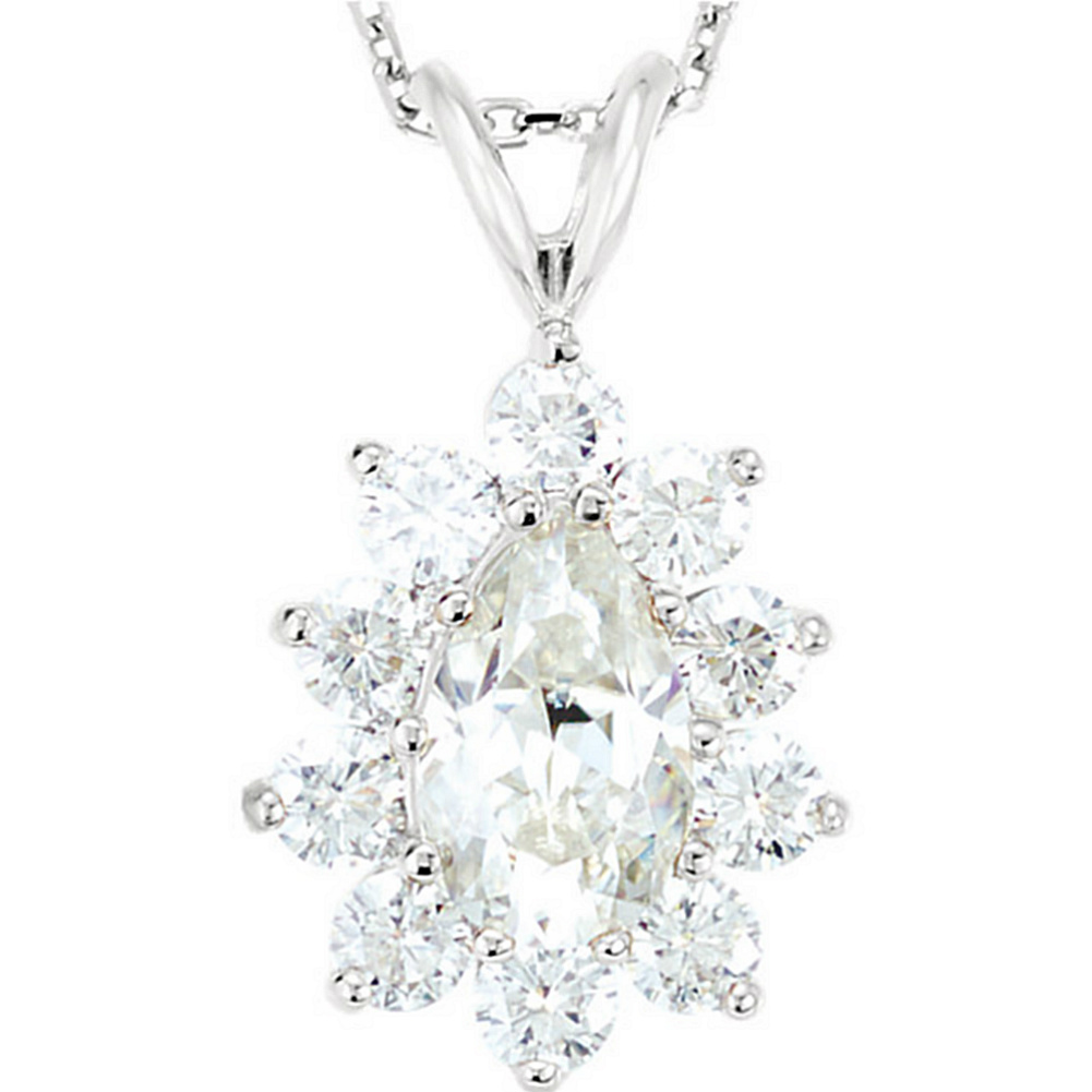 1.5 Cttw Moissanite Peart Cluster 14k White Gold Pendant