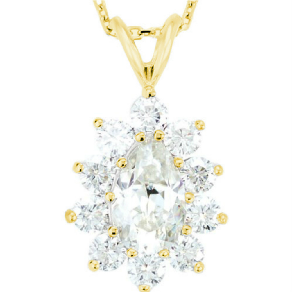 3 Cttw Moissanite Pear Cluster 14k Yellow Gold Pendant