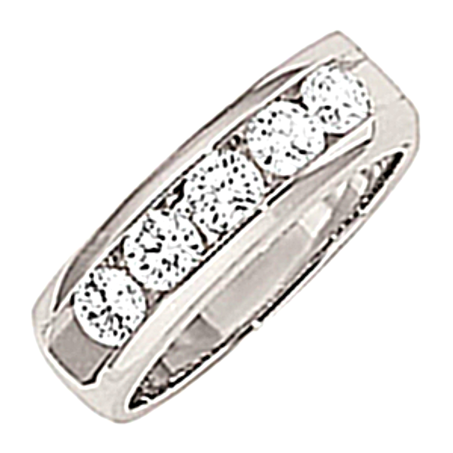 Five Diamond Channel-Set Ring, 5.5mm Rhodium Plated 14k White Gold