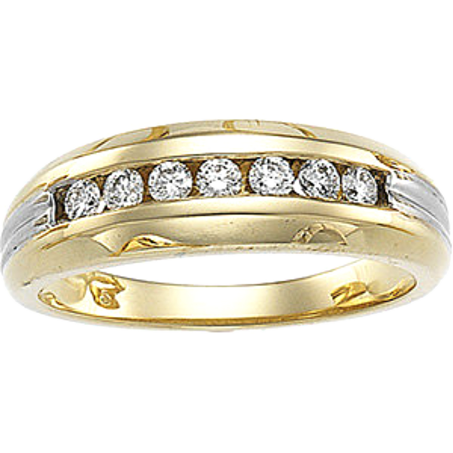 Two-Tone 7-Diamond Ring Beveled Edges Ring, 7.35mm 14k Yellow and White Gold