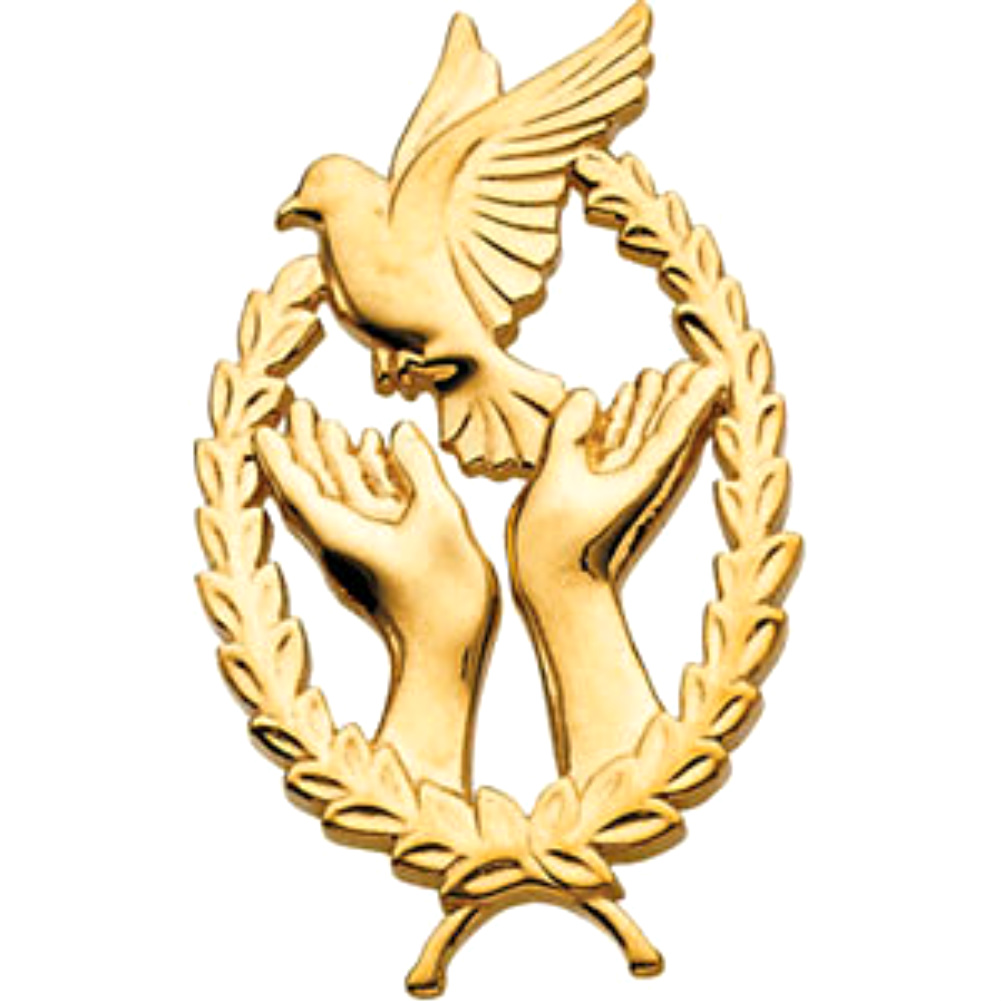 14k or 10k yellow gold Wings of Remembrance Dove Lapel Pin.