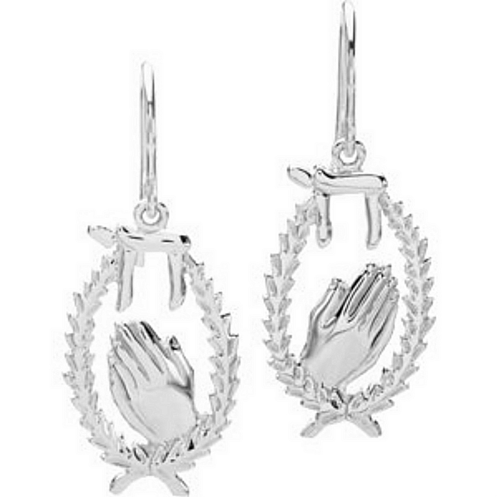 14k white gold chi and praying hands earrings.