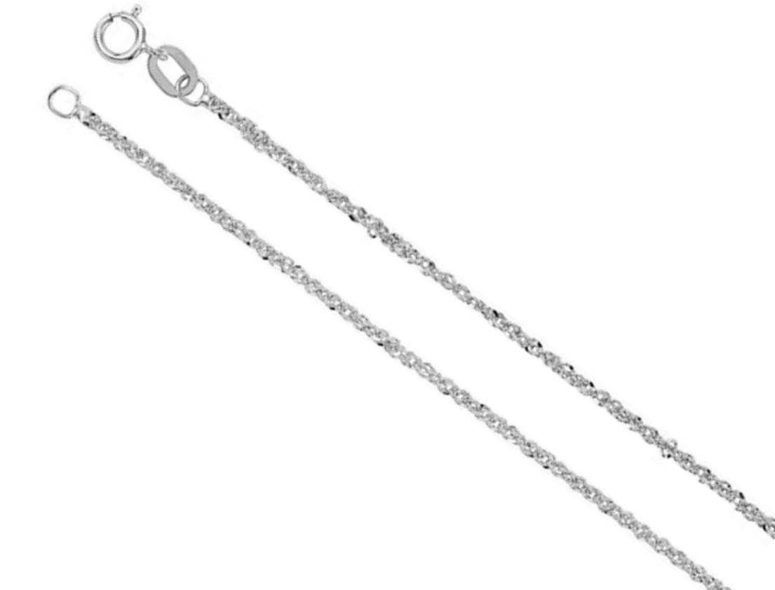 14k white gold sparkle Singapore chain, 1 millimeter wide. 