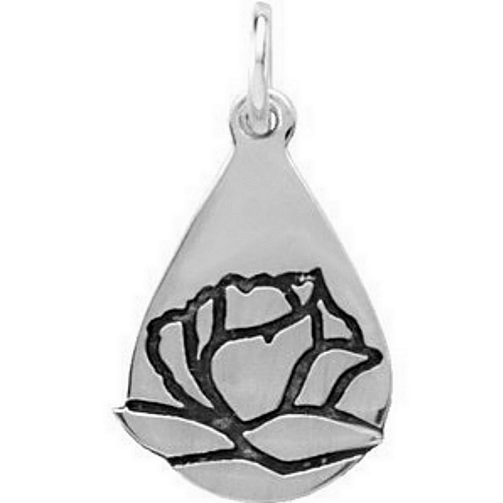 14k white gold tear drop rose pendant charm.